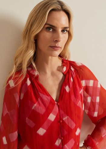 Phase Eight Megan Check Print Shirts Red USA | 0365417-GO